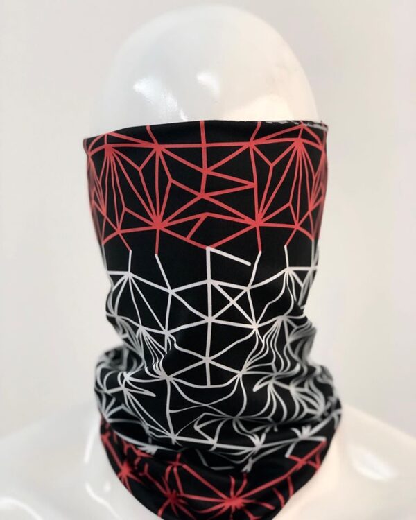BUFF SUBLIMADO NEGRO, DISEÑO ROJO Y BLANCO